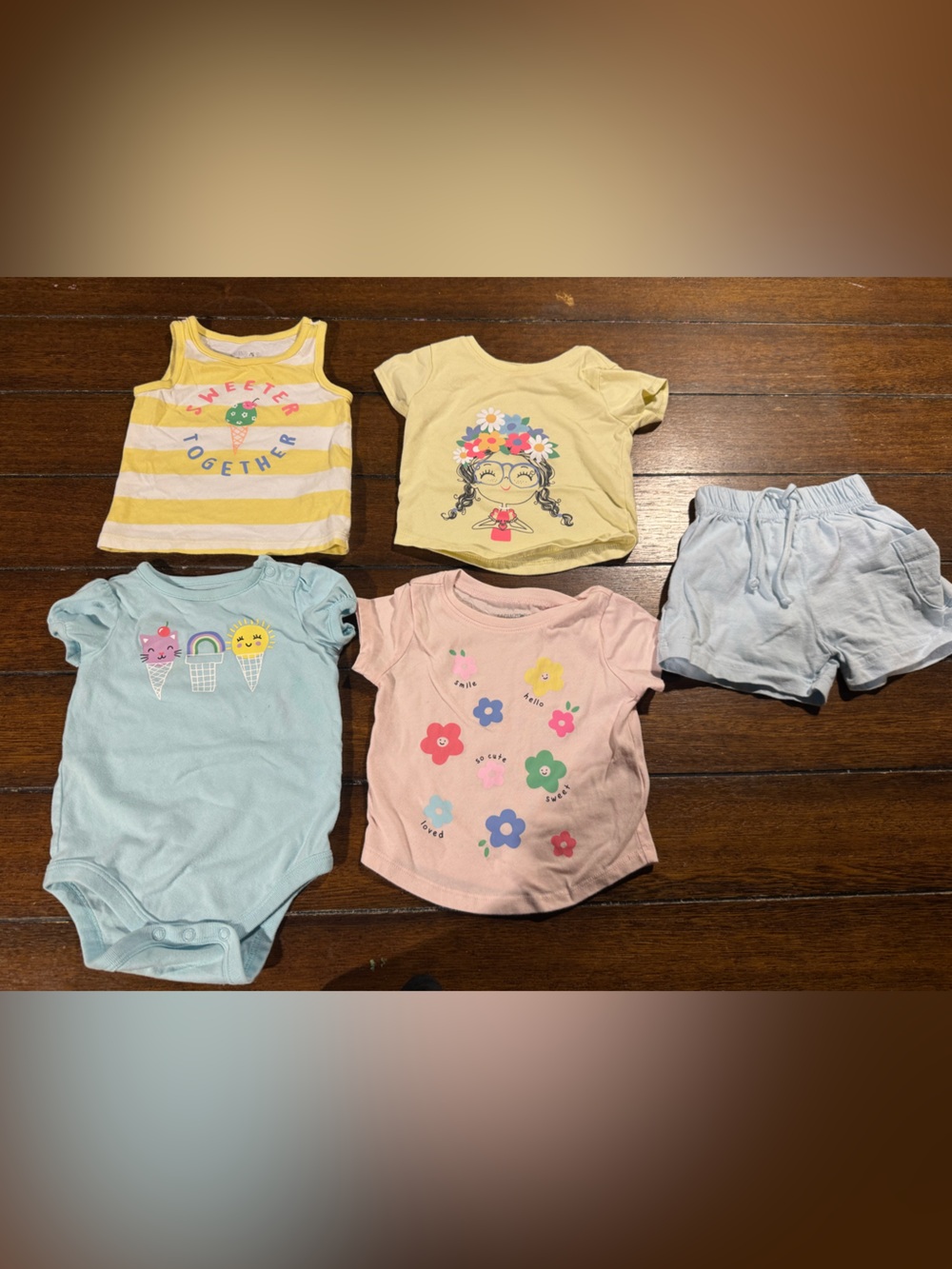 Mixed Baby Girl Tops & Shorts - Yellow, Pink, Blue Set